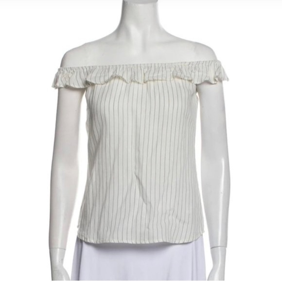 REFORMATION off the shoulder lightweight linen blend seersucker striped top s - Picture 1 of 7